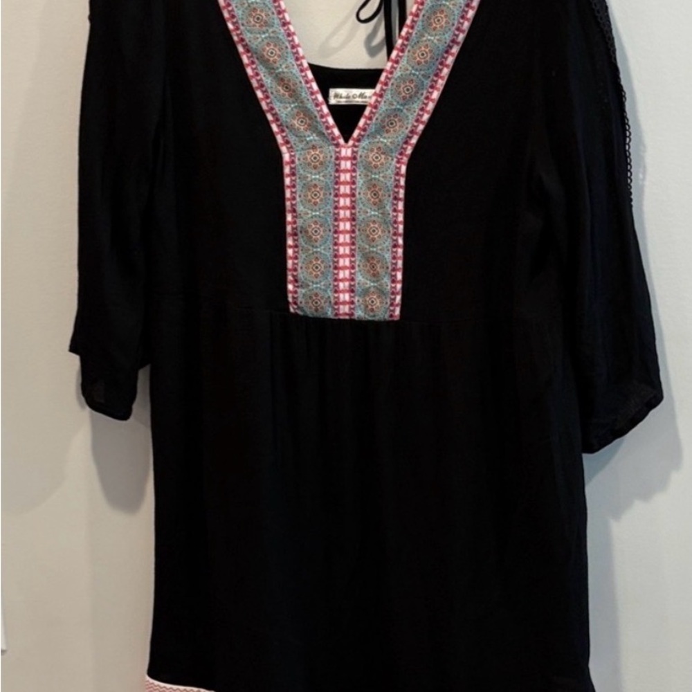 White Mark Black Midi Dress with Colorful Embroidery - Picture 9 of 9